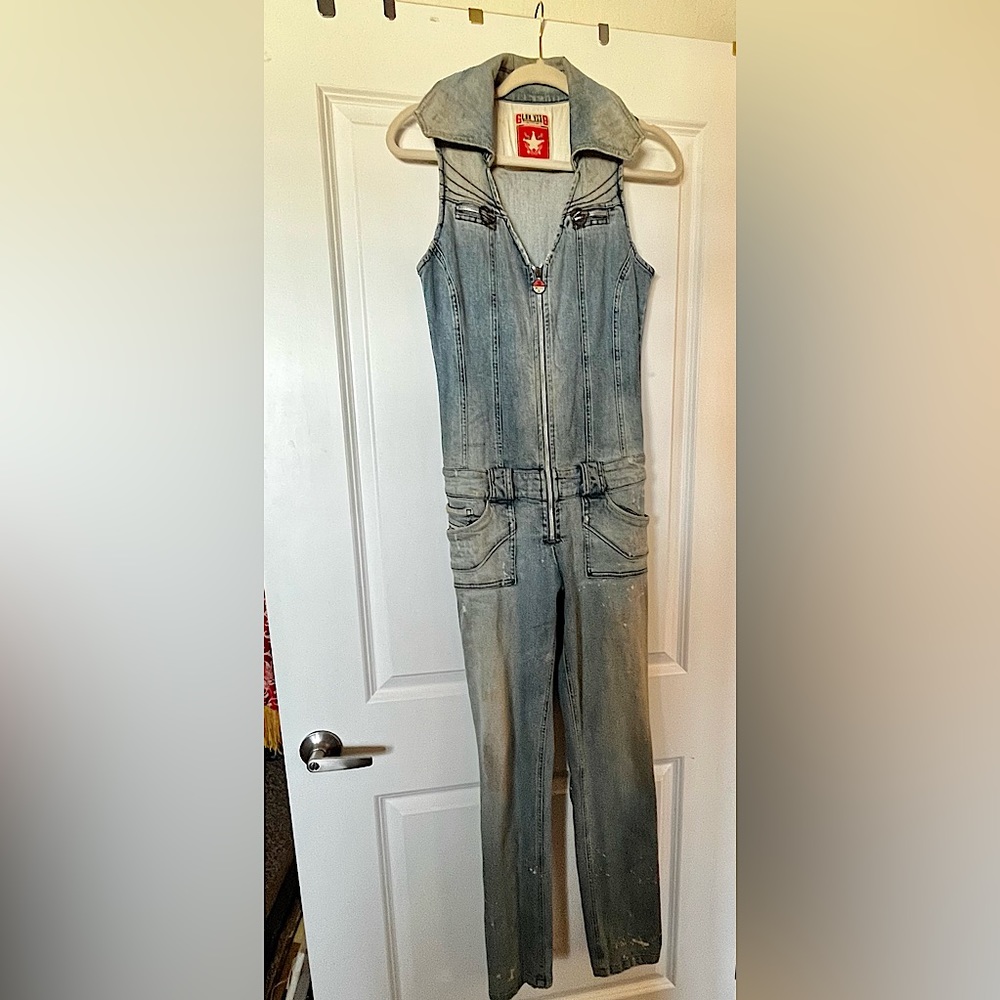 Diesel blue jean zip up jumpsuit